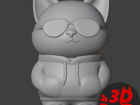 Cat with glasses Figurine 3D Print Model