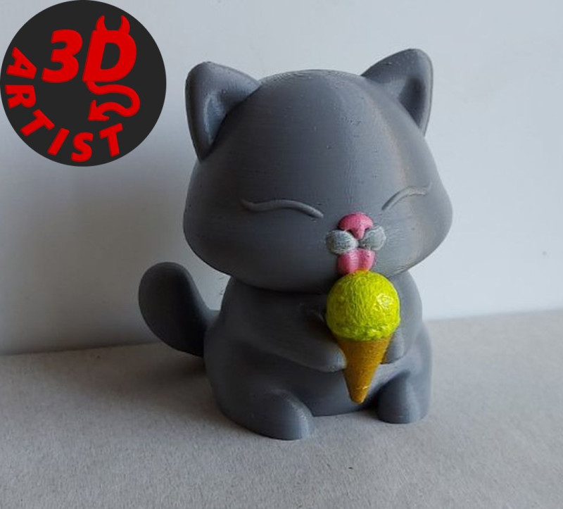 Cat with ice cream Figurine Modello di stampa 3D .c4d .max .obj .3ds .fbx .stl .blend 