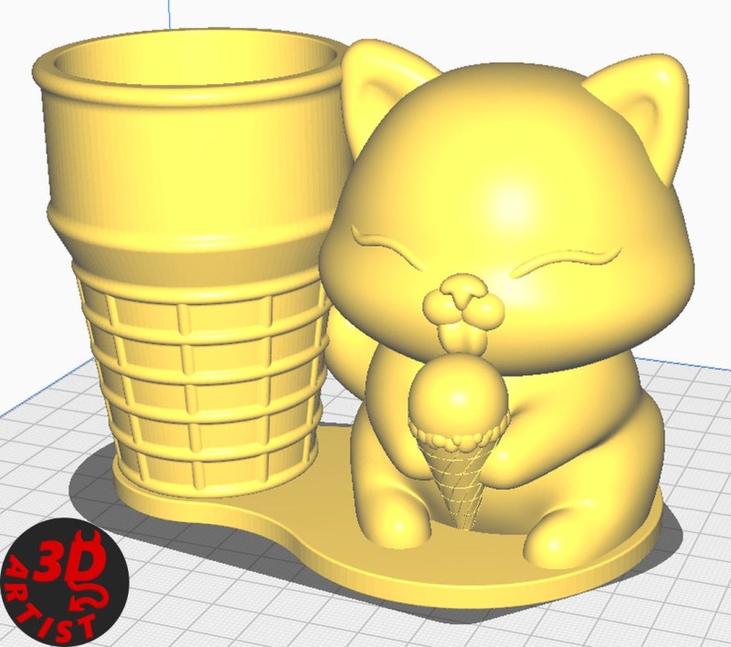 Cat with ice cream Pen holder 3D प्रिंट मॉडल .c4d .max .obj .3ds .fbx .stl .blend 