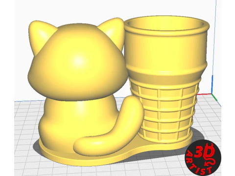 Cat with ice cream Pen holder 3D Print Model