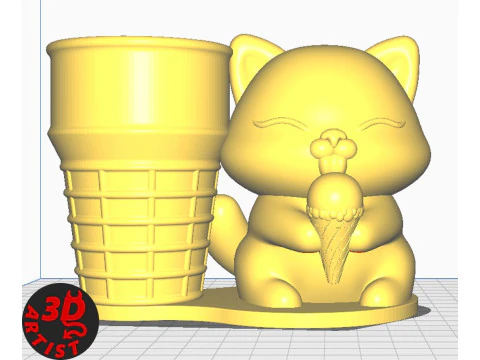 Cat with ice cream Pen holder 3D Print Model