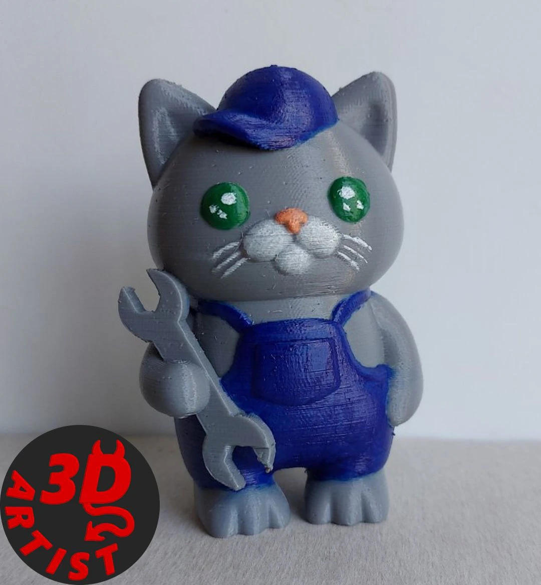 Cat Auto Mechanic Figurine 3D Print Model .c4d .max .obj .3ds .fbx .stl .blend 
