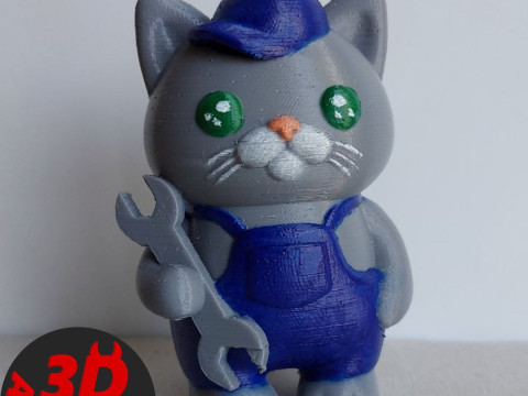 Cat Auto Mechanic Figurine Modelo de Impressão 3D