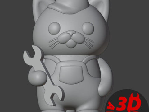 Cat Auto Mechanic Figurine Modelo de Impressão 3D