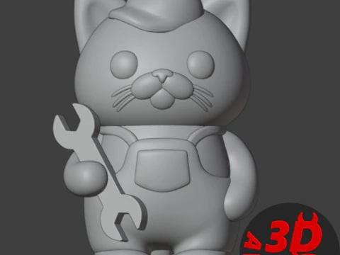 Cat Auto Mechanic Figurine 3D Print Model