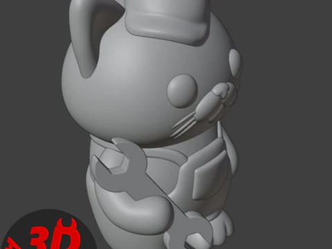 Cat Auto Mechanic Figurine 3D Print Model