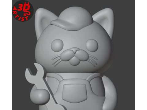 Cat Auto Mechanic Figurine 3D Print Model