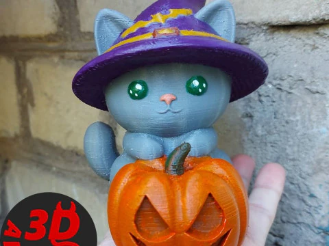 Cadılar Bayramı Kedi Heykelcik 3D Baskı Modeli