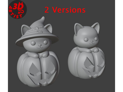 Cat in a pumpkin Figurine 2 versions 3D प्रिंट मॉडल