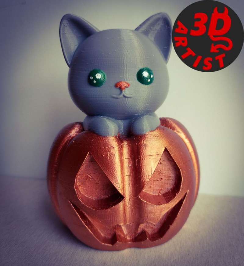 Cat in a pumpkin Figurine 2 versions 3D प्रिंट मॉडल .c4d .max .obj .3ds .fbx .stl .blend 