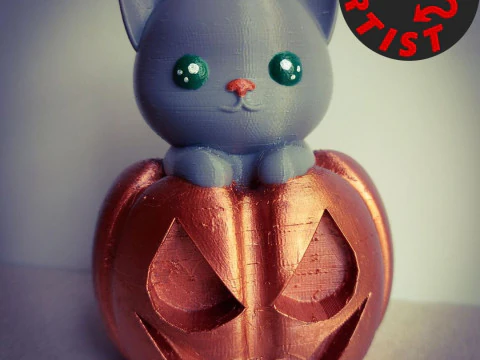 Фигурка Кот в тыкве 2 варианта 3D Принт Модель