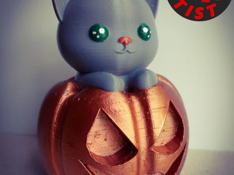 Cat in a pumpkin Figurine 2 versions 3D Print Model