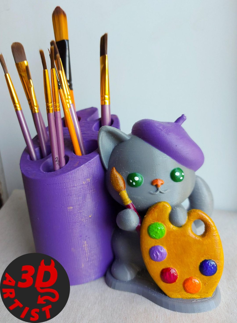 Cat Artist Brush Holder Modello di stampa 3D .c4d .max .obj .3ds .fbx .stl .blend 