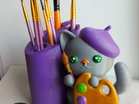 Cat Artist Brush Holder 3D Print Model