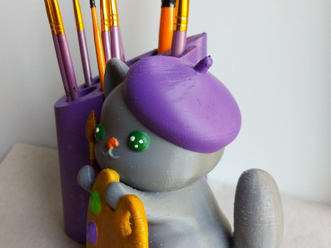Cat Artist Brush Holder Modello di stampa 3D
