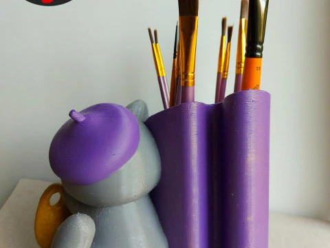 Cat Artist Brush Holder 3D Print Model