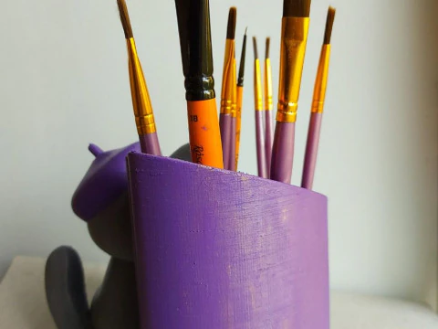 Cat Artist Brush Holder 3D Print Model