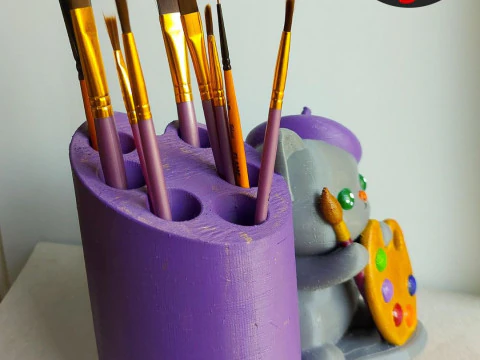 Cat Artist Brush Holder 3D Print Model