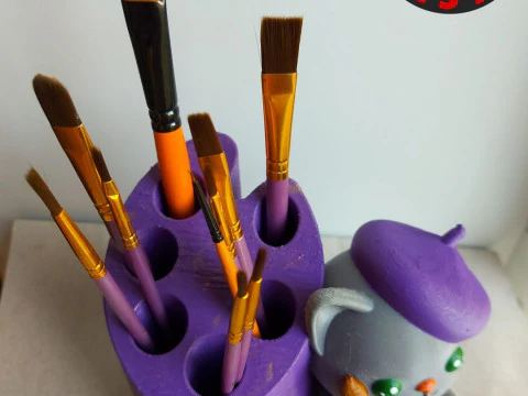 Cat Artist Brush Holder 3D Print Model