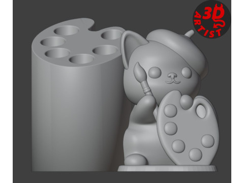 Cat Artist Brush Holder Modello di stampa 3D