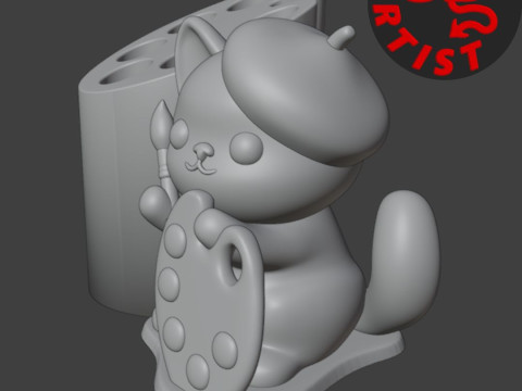 Cat Artist Brush Holder Modello di stampa 3D