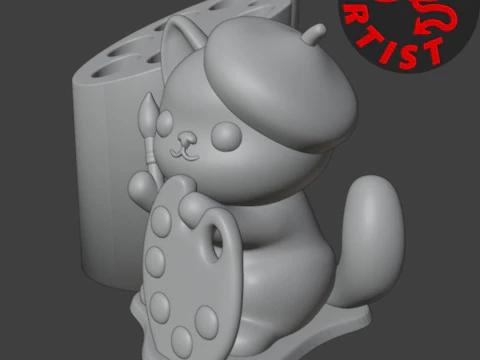 Cat Artist Brush Holder 3D Print Model