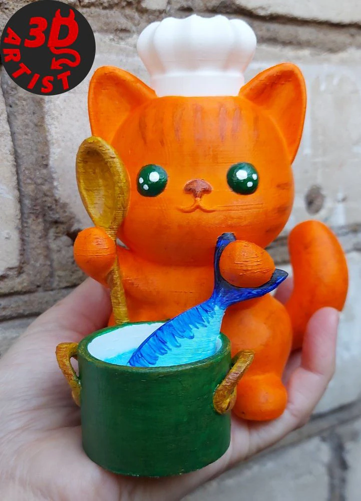 Cat Chef Figurine 3D Print Model .c4d .max .obj .3ds .fbx .stl .blend 