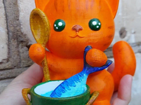 猫厨师雕像 3D 打印模型