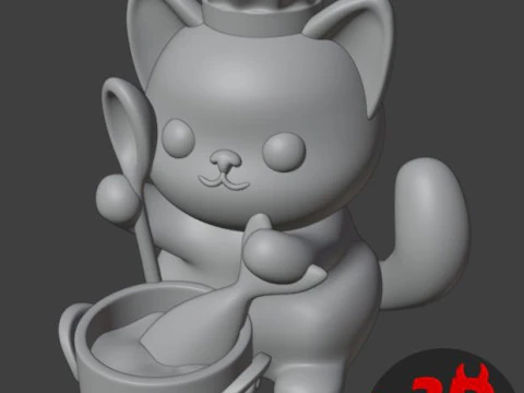 Cat Chef Figurine 3D Print Model