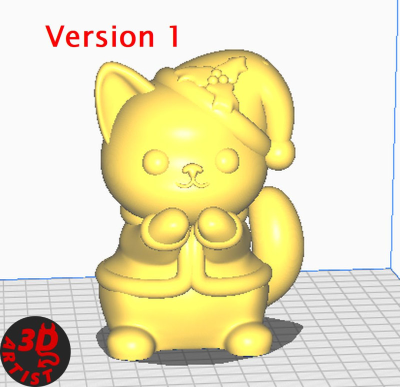 Happy Christmas Cat Figurine Set 3 versions 3D Print Model .c4d .max .obj .3ds .fbx .stl .blend