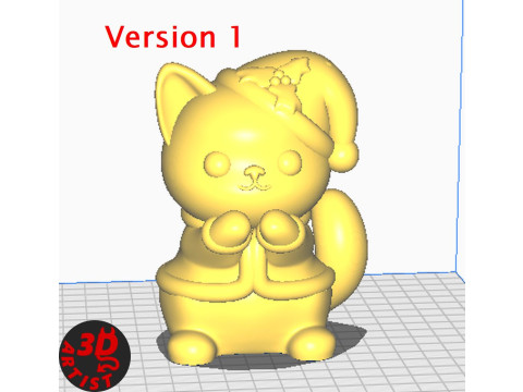 Happy Christmas Cat Figurine Set 3 versions 3D Print Model