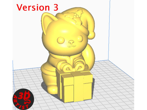 Happy Christmas Cat Figurine Set 3 versions 3D Print Model