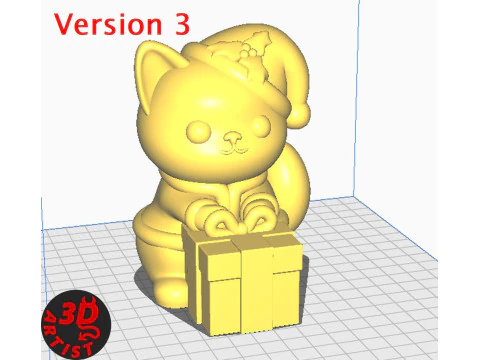 Happy Christmas Cat Figurine Set 3 versions 3D Print Model