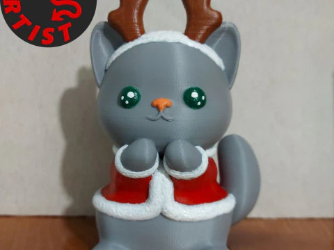 Conjunto de estatuetas de cervos de gato feliz Natal 3 vers&otilde;es Modelo de Impressão 3D
