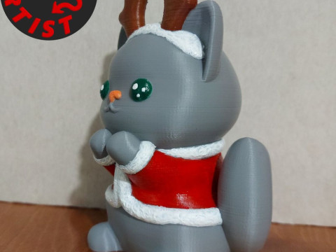 Happy Christmas Cat Deer Figurine Set 3 versions 3D 프린트 모델