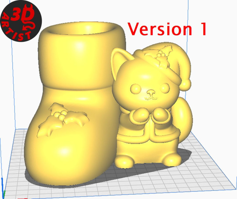 Christmas Boot Organizer Cat Figurine Set 3 versions 3D 프린트 모델 .c4d .max .obj .3ds .fbx .stl .blend 