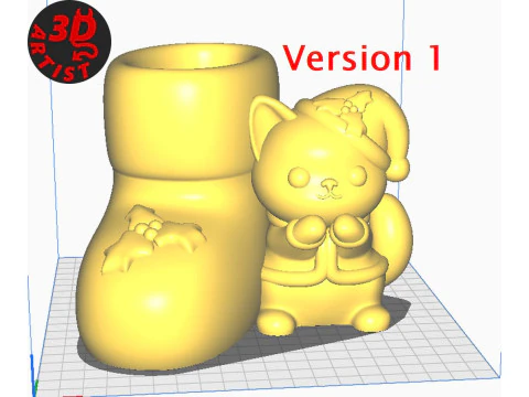 Set Patung Kucing Organizer Boot Natal 3 versi Model Cetak 3D