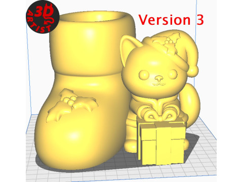 Christmas Boot Organizer Cat Figurine Set 3 versions 3D 프린트 모델