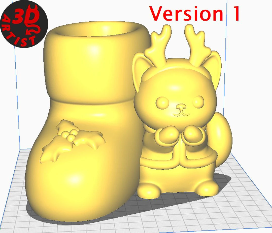 Christmas Boot Organizer Cat Deer Figurine Set 3 versions 3D Print Model .c4d .max .obj .3ds .fbx .stl .blend 