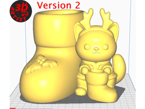 Christmas Boot Organizer Cat Deer Figurine Set 3 versions 3D Print Model