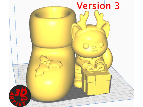 Christmas Boot Organizer Cat Deer Figurine Set 3 versions 3D 打印模型
