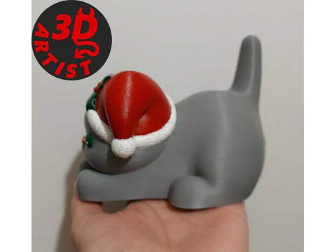 Christmas cat with balls or without balls and clean body Set 3 versions 3D Print Model