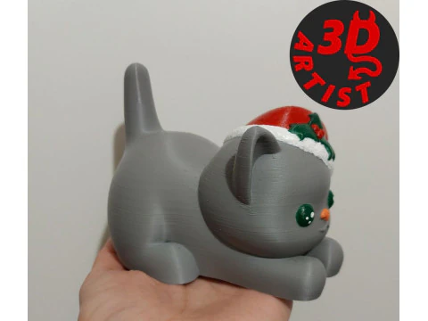 Christmas cat with balls or without balls and clean body Set 3 versions 3D Print Model