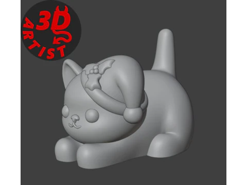 Christmas cat with balls or without balls and clean body Set 3 versions 3D Print Model