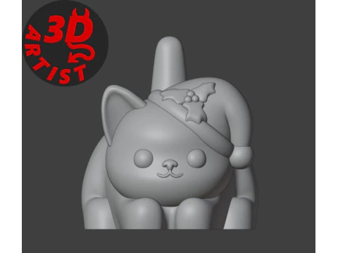 Christmas cat with balls or without balls and clean body Set 3 versions 3D Print Model