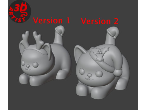 Christmas cat with balls V2 Set 2 versions 3D प्रिंट मॉडल