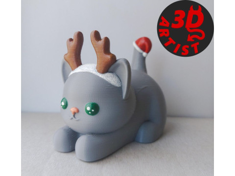Christmas cat with balls V2 Set 2 versions 3D Print Model