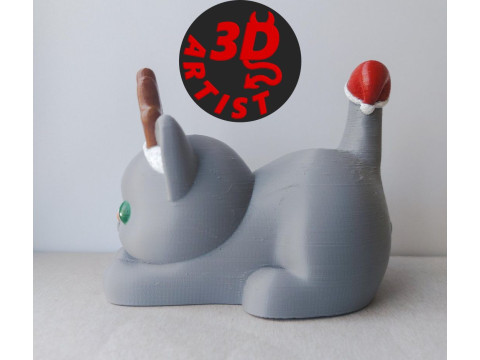 Christmas cat with balls V2 Set 2 versions 3D प्रिंट मॉडल
