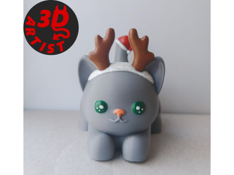 Christmas cat with balls V2 Set 2 versions 3D प्रिंट मॉडल
