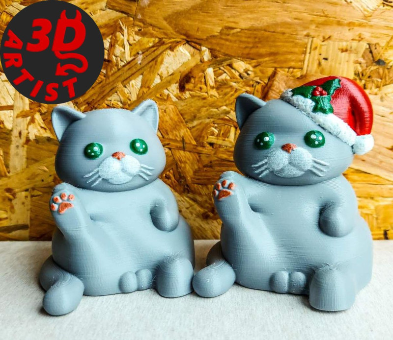 Fat Cat with balls Figurine and the Christmas version Set 2 models Modelo de impresión 3D .c4d .max .obj .3ds .fbx .stl .blend 